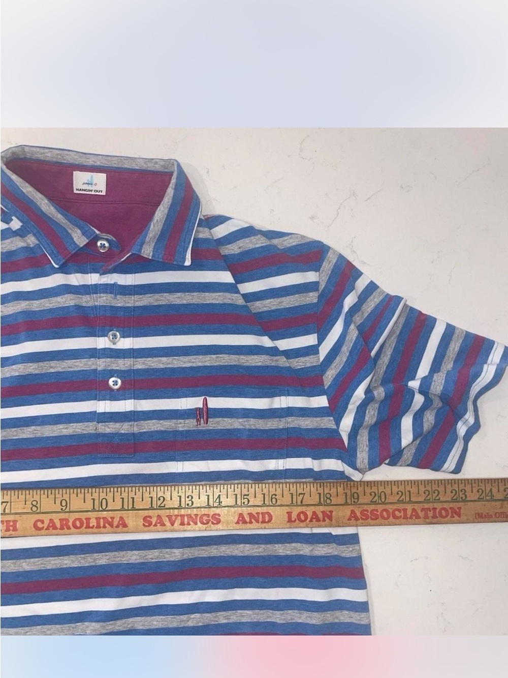 johnnie-O Blue, White & Red Striped Short Sleeve Polo Nice! - Picture 5 of 6